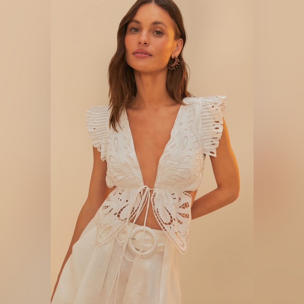 Farm Rio: Off-White Butterfly Richelieu Blouse - Picture 5 of 12